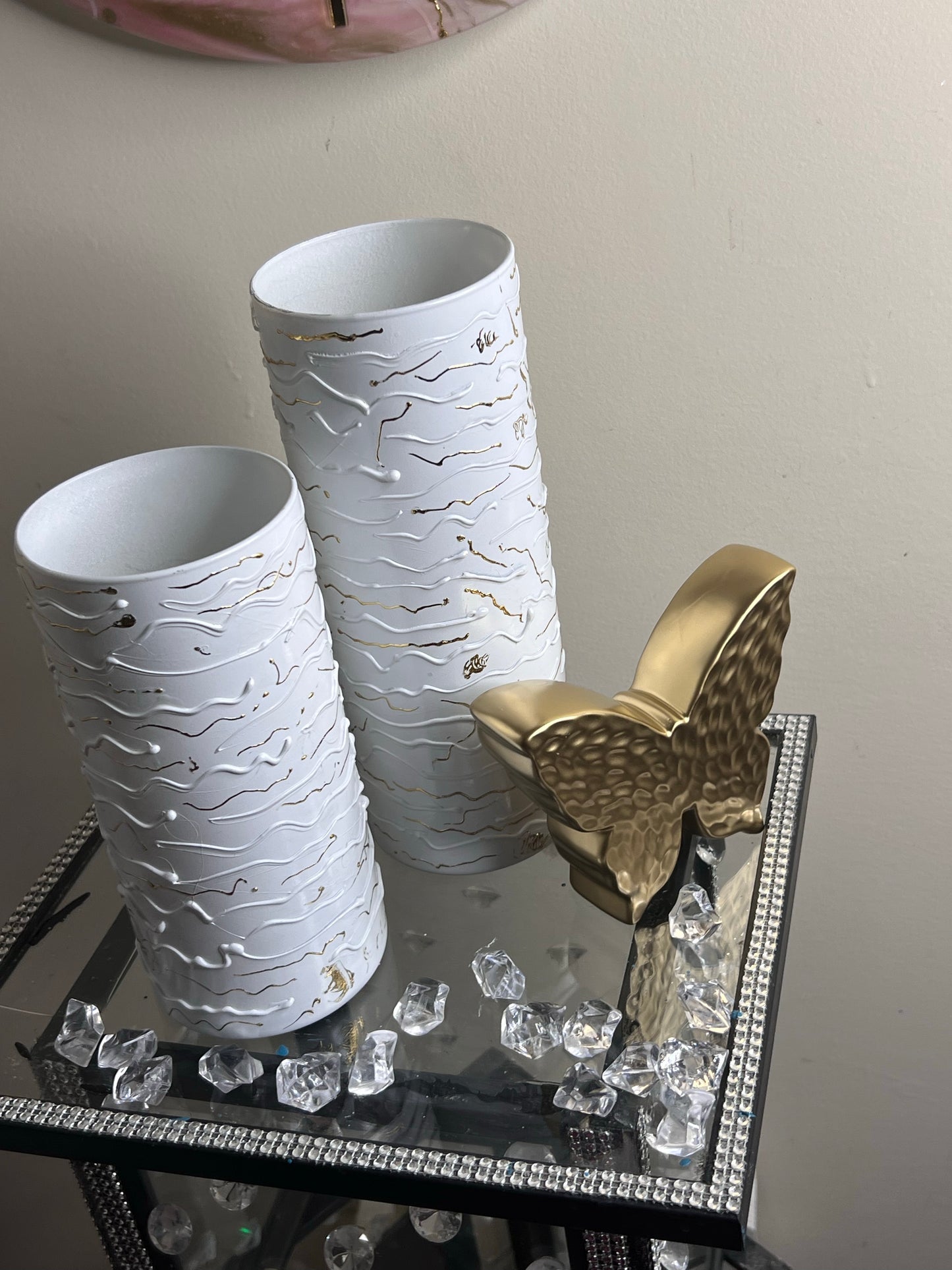 White Gold Leaf Vase