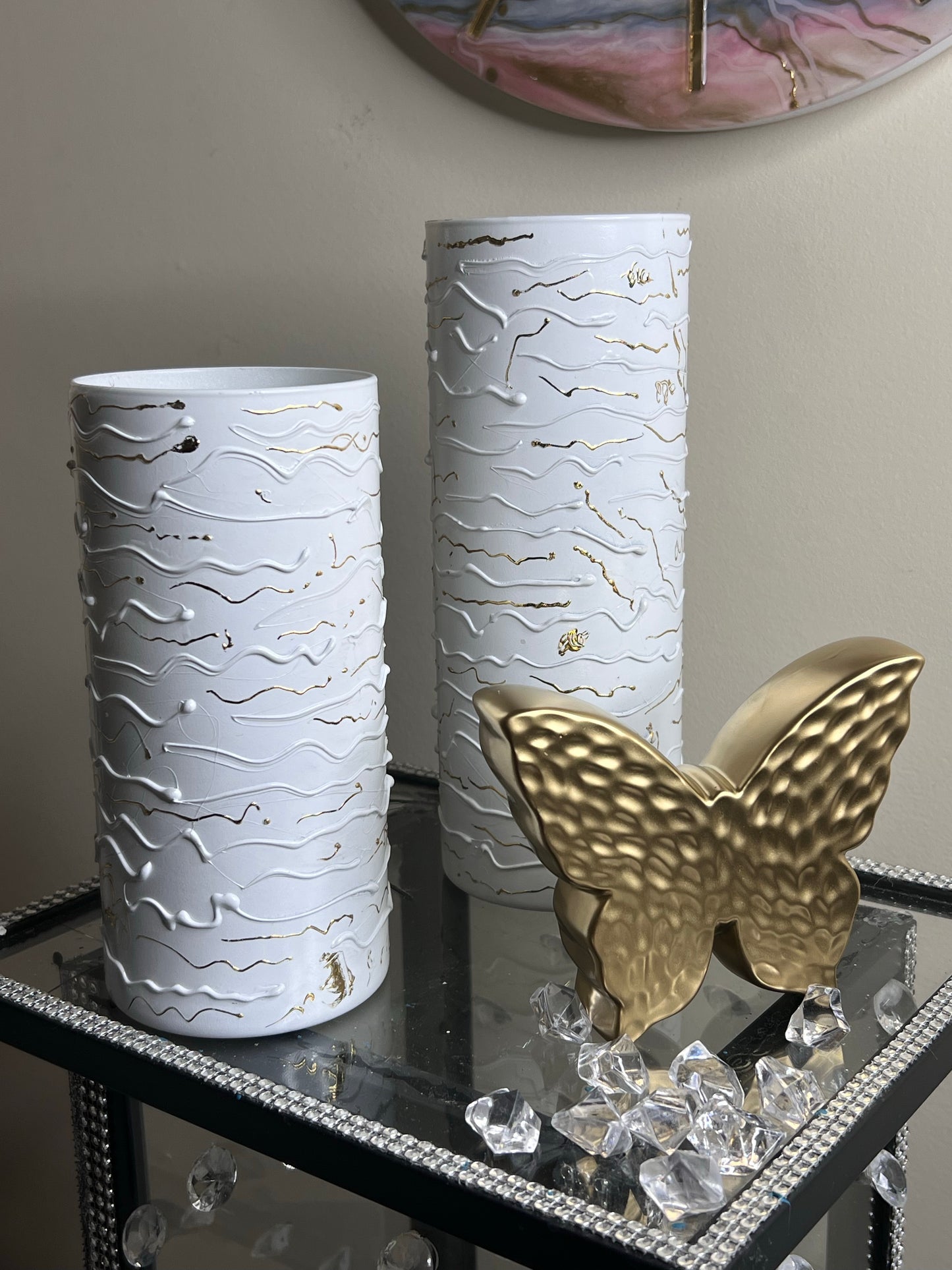 White Gold Leaf Vase